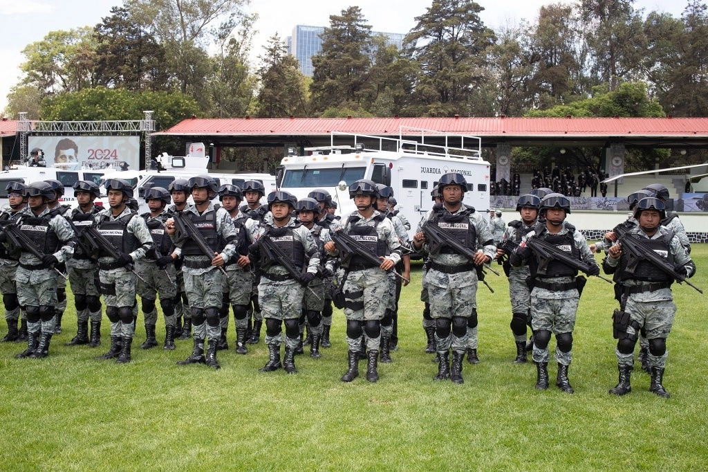 Elementos de la Guardia Nacional en Campo Marte, durante la conmemoración del quinto aniversario del cuerpo de seguridad, el 2 de julio de 2024. Foto María Luisa Severiano