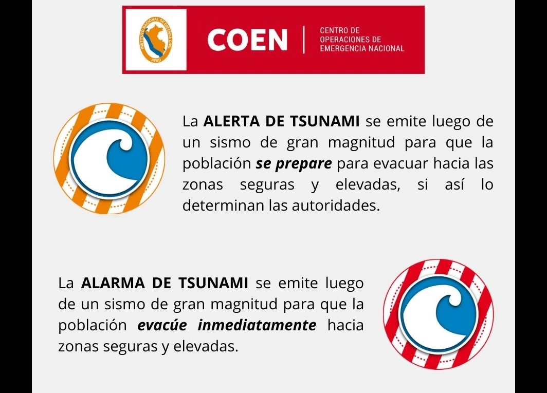 El COEN emitió una alerta de Tsunami en la costa peruana aunque no ordenó la evacuación. Foto Tomada del Twitter @COENPeru 