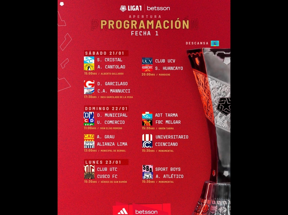 Perú suspendió el inicio del torneo de futbol de primera división de 2023, previsto para este sábado, debido a las protestas sociales que piden la renuncia de la presidenta Dina Boluarte, informaron autoridades deportivas. Imagen tomada del Twitter de @LigaFutProf