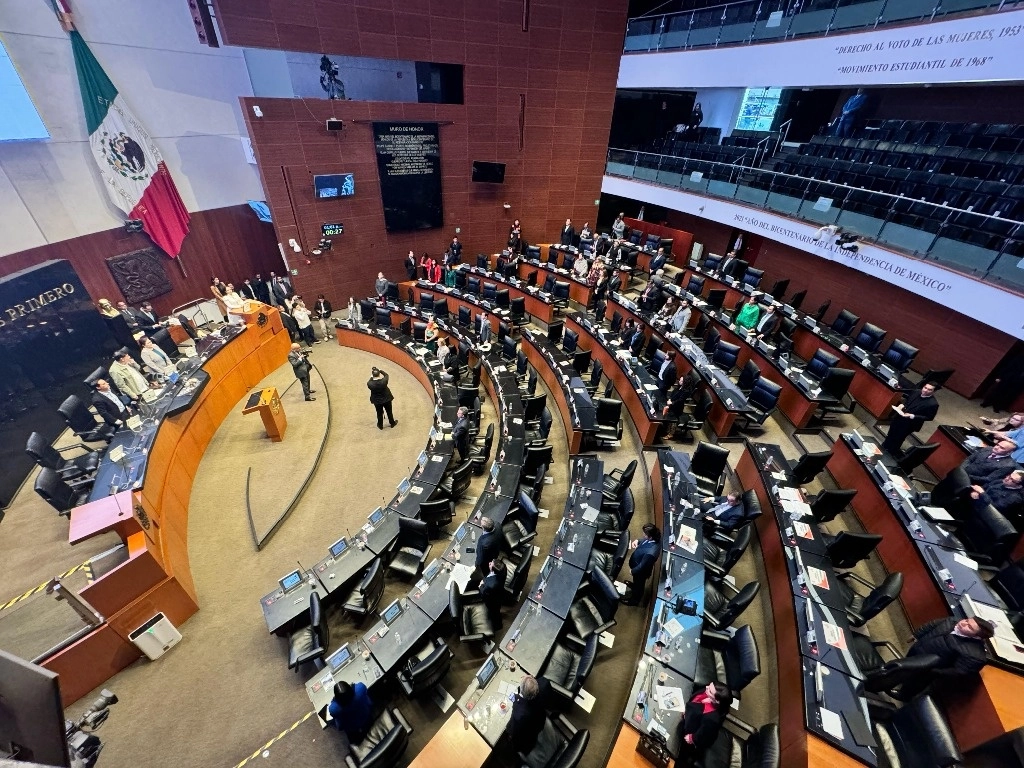 Sesión en el Senado de la República donde se guarda un minuto de silencio por la muerte de la madre de la periodista Carmen Aristegui, el 19 de febrero de 2025. Foto Germán Caseco