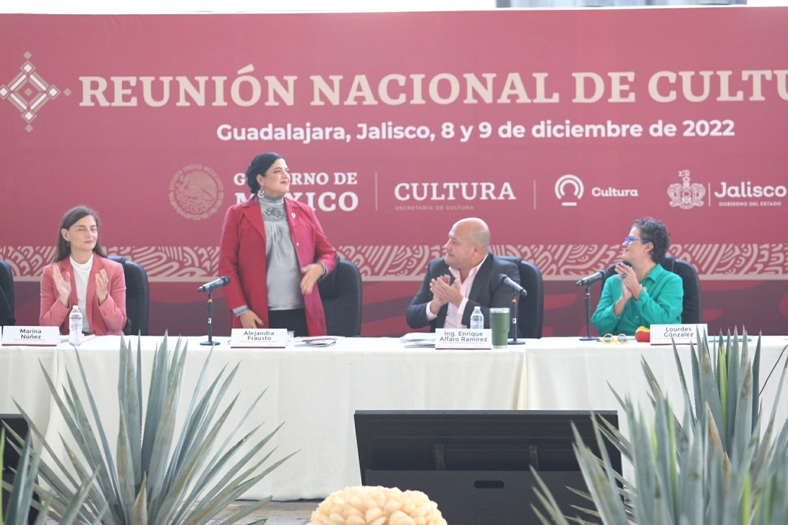 La titular de la Secretaría de Cultura, Alejandra Frausto, acudió a la inauguración de la Reunión Nacional de Cultura que se organiza anualmente en Guadalajara, Jalisco, el 8 de diciembre de 2022. Foto Arturo Campos Cedillo
