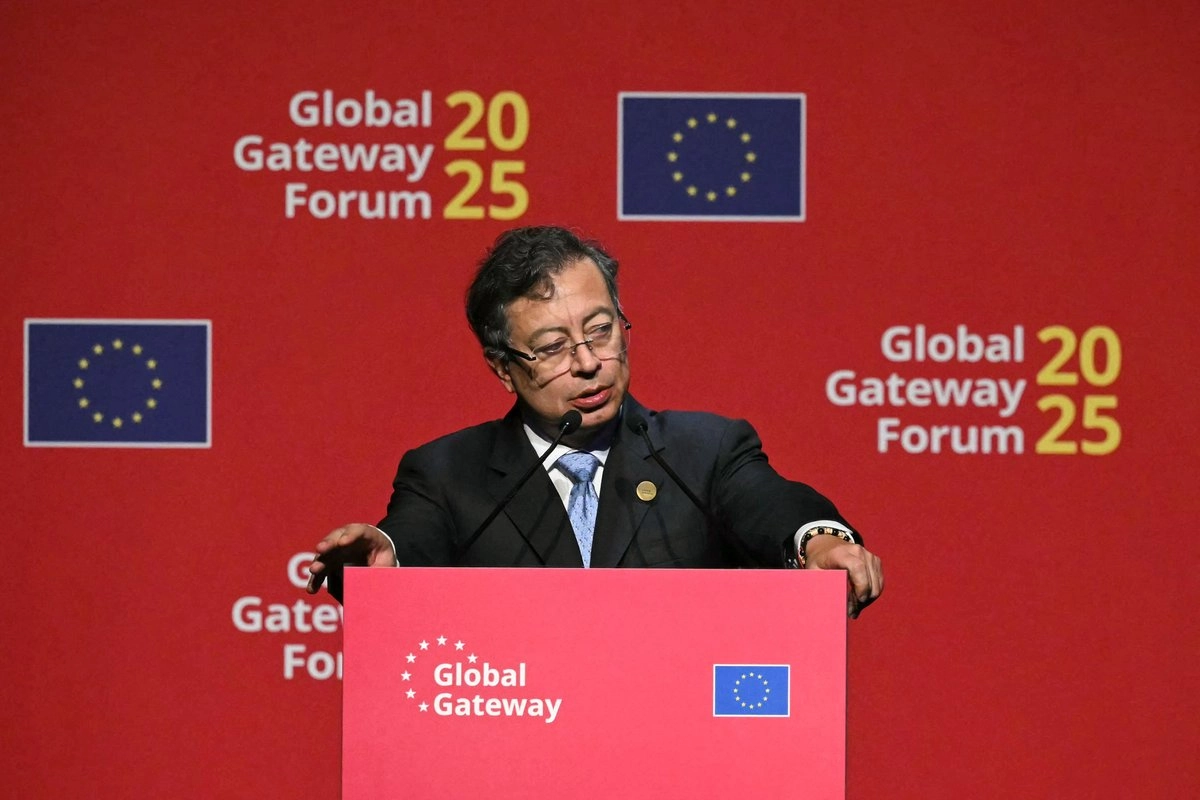El presidente de Colombia, Gustavo Petro, participa en la segunda edición del Foro Global Gateway en Brusela, Bélgica, el 9 de octubre de 2025. Foto 