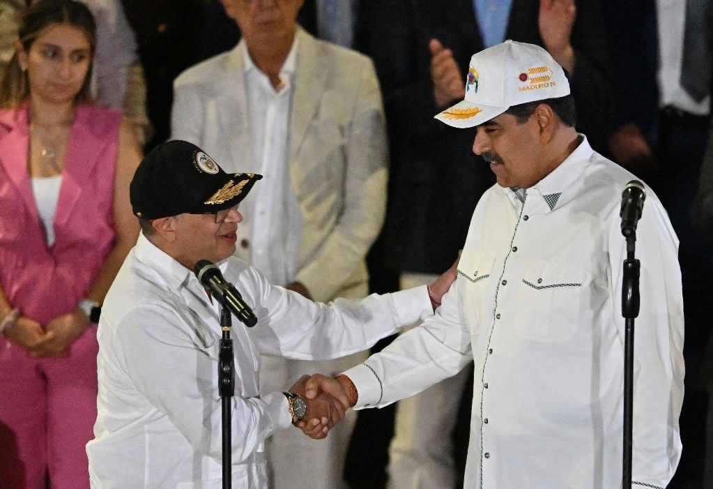 Gustavo Petro y Nicolás Maduro en conferencia este 9 de abril de 2024. Foto Afp