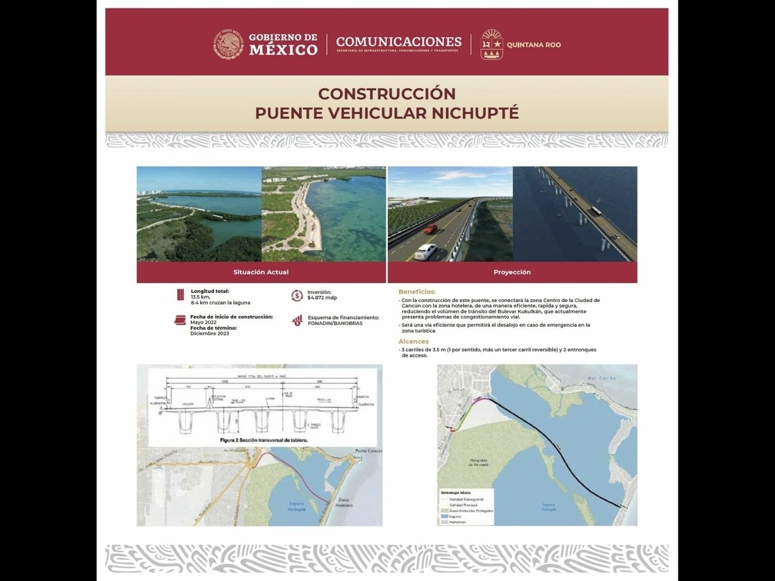 El proyecto del puente sobre la Laguna Nichupté agravará aún más la crítica situación que guarda el sistema de aguas dulces en algunos tramos, alertó la presidenta del Grupo Ecologista del Mayab, Aracely Domínguez Rodríguez. Imagen tomada del Twitter de @MaraLezama