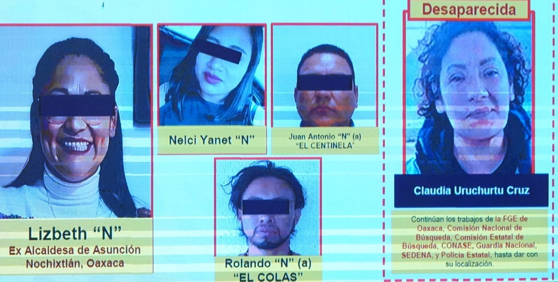 Imagen de Claudia Uruchurtu, y de tres personas detenidas por el caso de la desaparición de la activista, presentadas durante una conferencia presidencial. Foto Cuartoscuro / Archivo 