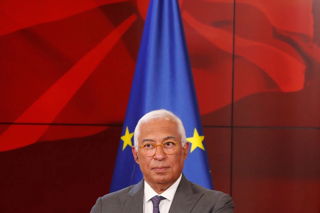 El presidente del Consejo Europeo, Antonio Costa, durante una conferencia de prensa en Macedonia del Norte, el 15 de mayo de 2025.