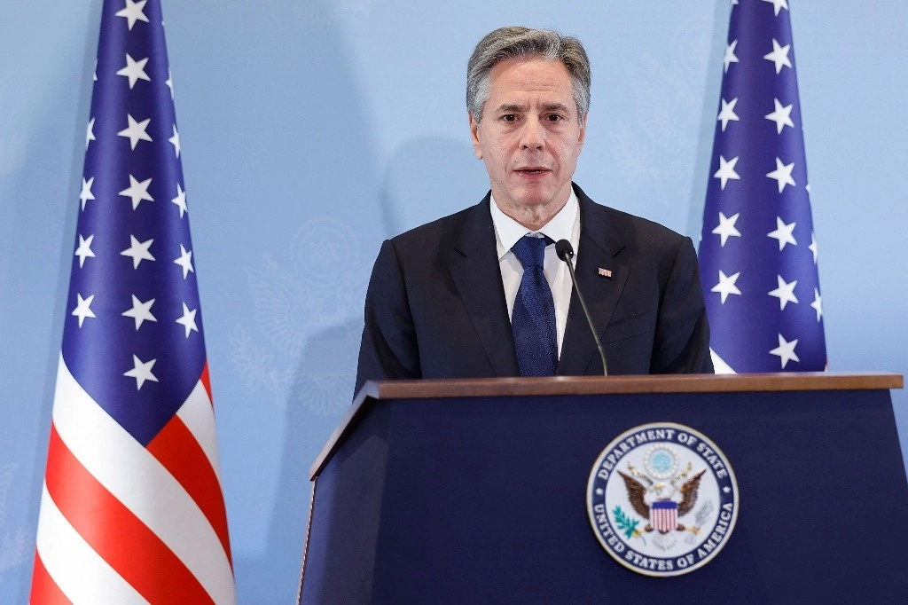 El secretario de Estado de Estados Unidos, Antony Blinken, habla durante una conferencia de prensa en Tel Aviv el 3 de noviembre de 2023, durante su visita a Israel en medio del conflicto en curso entre Israel y el grupo islamista palestino Hamas. Foto Afp