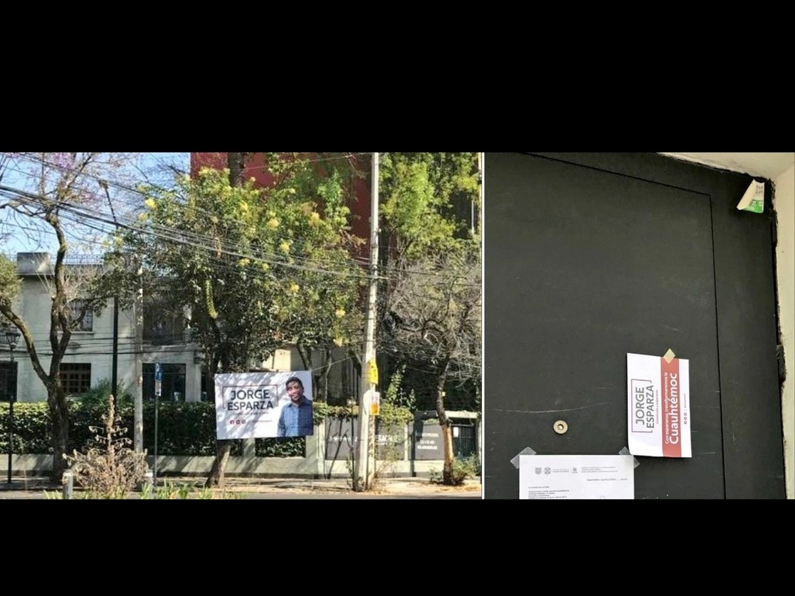 Decenas de denuncias por la colocación de propaganda proselitista de precandidatos, candidatos y partidos políticos recibe el Instituto Electoral local, principalmente en las alcaldías Miguel Hidalgo y Álvaro Obregón, pese a haber concluido la etapa de precampañas. Fotos tomada del Twitter de @RomaCondsaQueja / Archivo