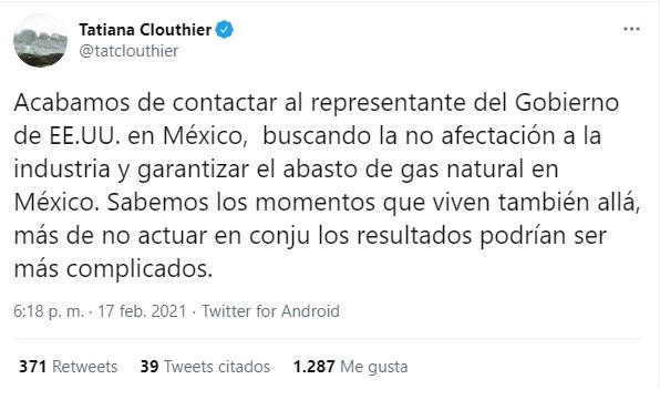 Publicación de la secretaria de Economía en su cuenta de Twitter.