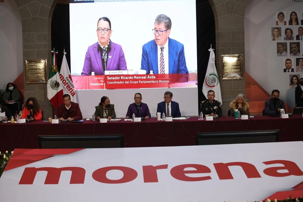 La secretaria de Seguridad y Protección Ciudadana, Rosa Icela Rodríguez asiste a la reunión plenaria del grupo parlamentario de Morena en la Cámara de Senadores, en la Ciudad de México, el 30 de enero de 2022. Foto María Luisa Severiano