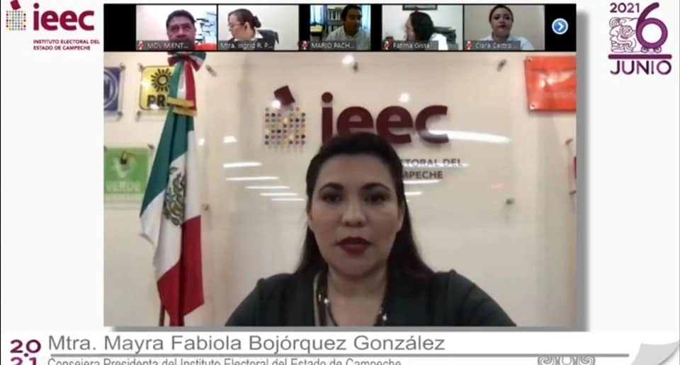 La consejera Mayra Fabiola Bojórquez durante la Sesión Virtual del Instituto Electoral del Estado de Campeche. Imagen tomada del Facebook del Instituto