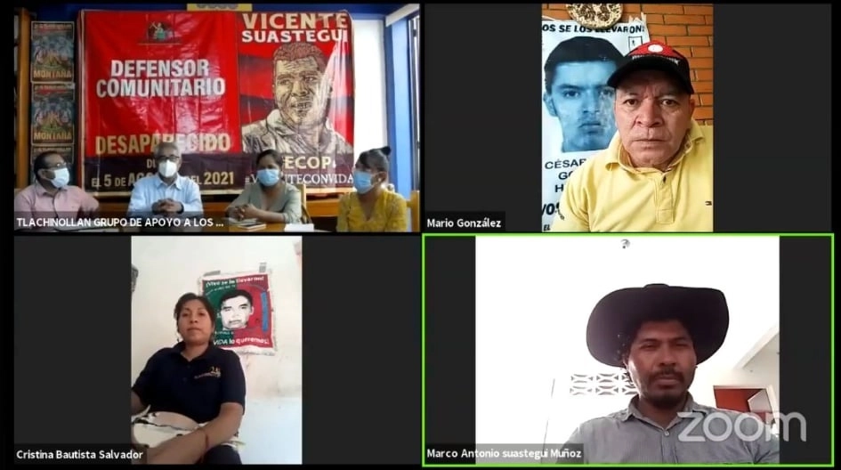 Captura de la conferencia del Centro de Derechos Humanos de La Montaña Tlachinollan en el el marco del Día Internacional del Detenido-Desaparecido.
