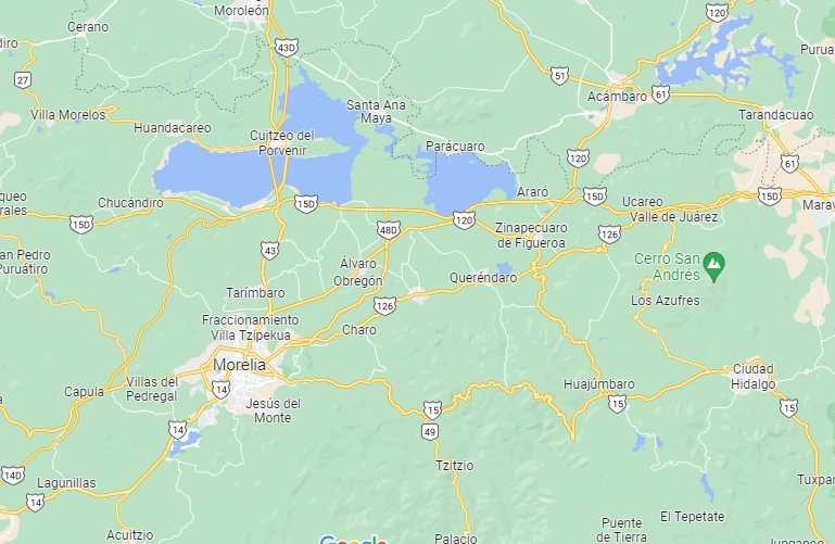 En el municipio de Zinapécuaro, Michoacán un menos de tres años fue asesinado a golpes por su padrastro. Foto Google Maps