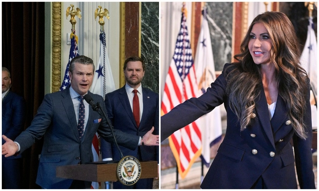 Pete Hegseth, el “guerrero” que ya es titular del Pentágono. A la derecha, Kristi Noem, quien comparte con el presidente Trump la opinión de mano dura contra la migración. Foto Ap 