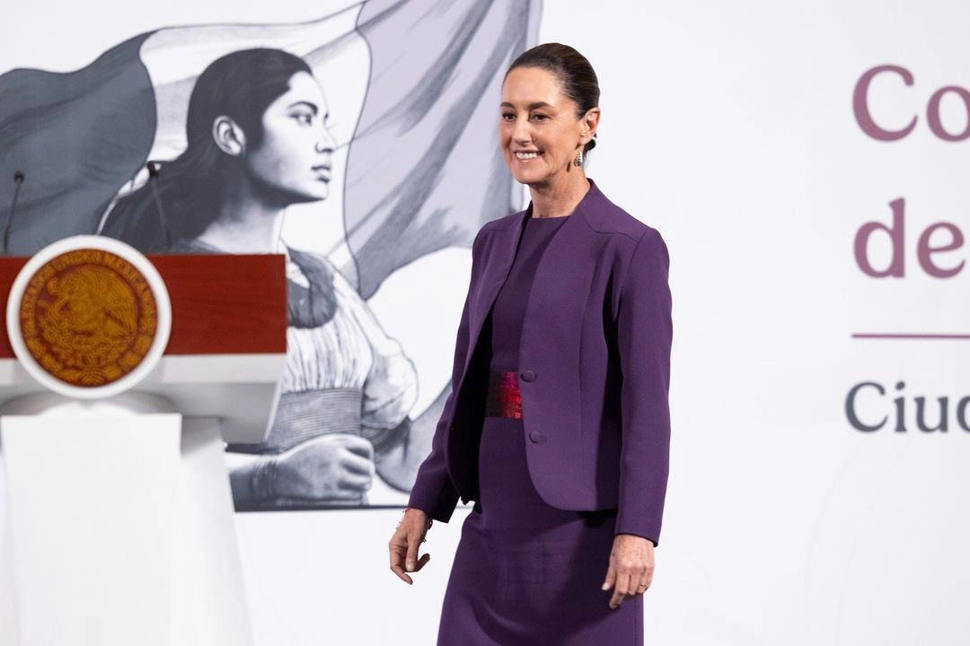 La presidenta de México, Claudia Sheinbaum Pardo, durante su conferencia matutina en Palacio Nacional, en la Ciudad de México, el 3 de julio de 2025. 