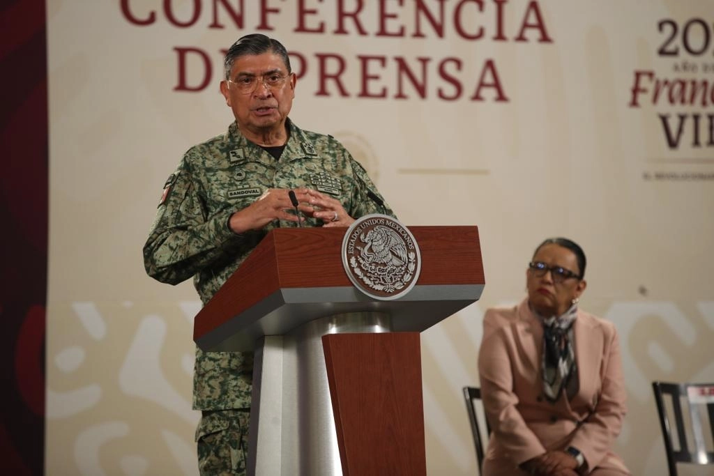 El secretario de la Defensa Nacional, Luis Cresencio Sandoval, durante la conferencia presidencial matutina en Palacio Nacional, Ciudad de México, el 22 de marzo de 2023. Foto José Antonio López