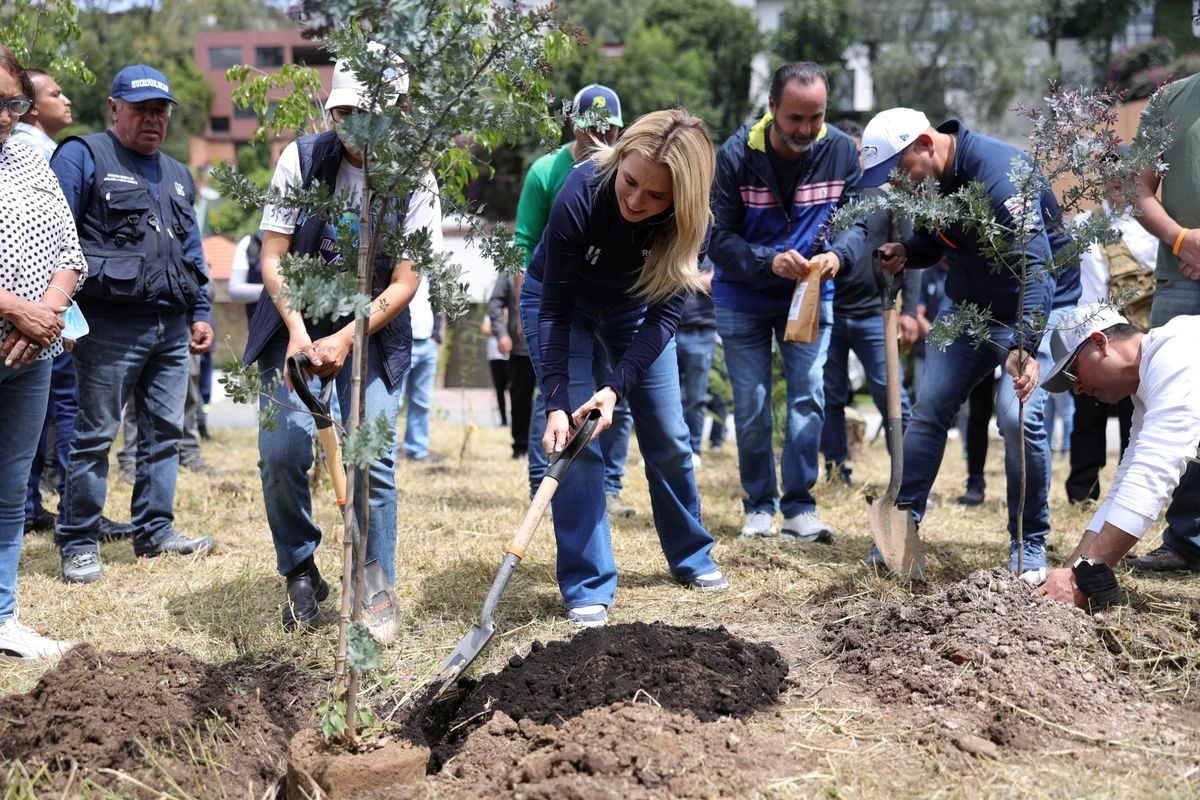 La presidenta municipal de Huixquilucan, Romina Contreras Carrasco, participó en la reforestación de las inmediaciones de la presa El Capulín. Foto 