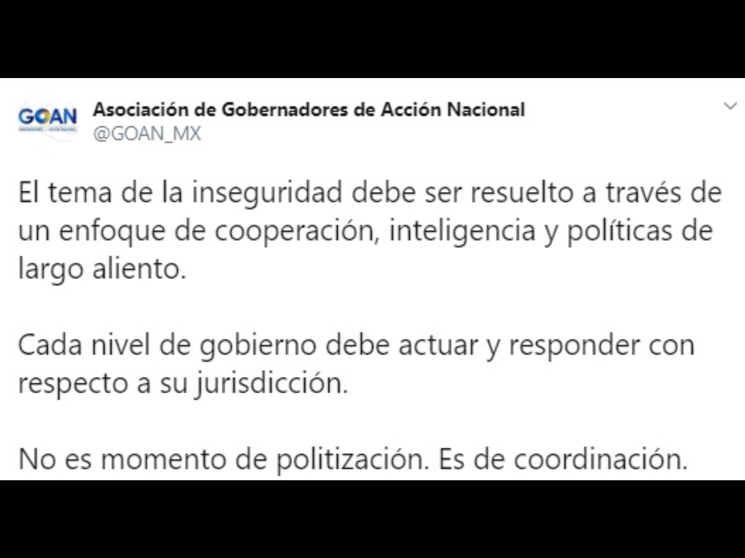 "Es indispensable una reunión con el presidente Andrés Manuel López Obrador para definir estrategias", planteó la Asociación de Gobernadores de Acción Nacional. Imagen tomada del Twitter de @GOAN_MX 