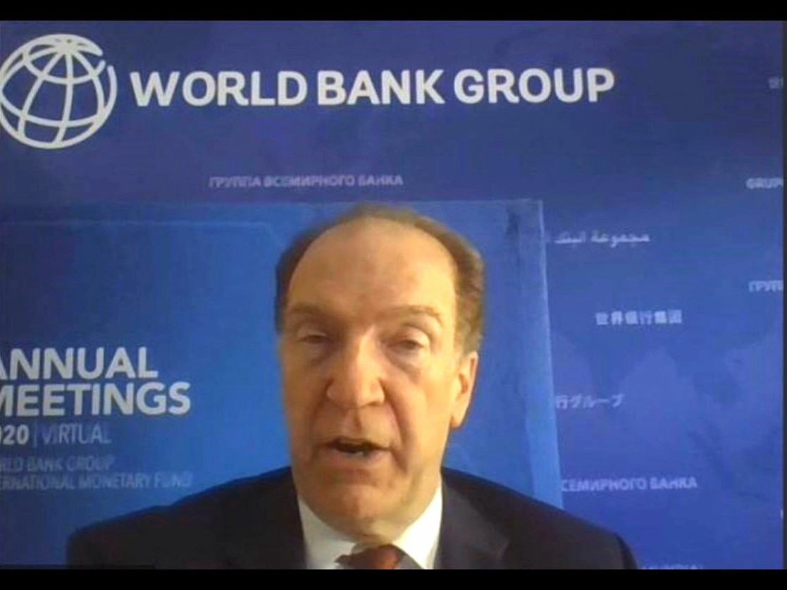 "La escala de los desafíos futuros es asombrosa", advirtió el presidente del Banco Mundial. Imagen tomada de la transmisión a través del Twitter de @DavidMalpassWBG