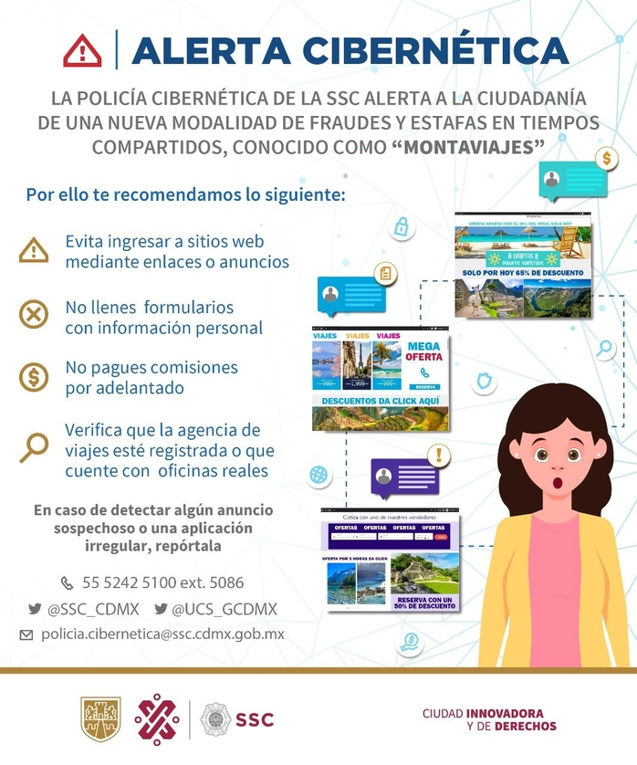 La Policía Cibernética alertó sobre el aumento de fraudes "montaviajes" en temporada de vacaciones. Foto SSC