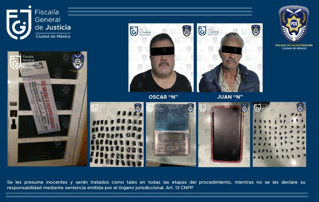 El cateo en la colonia San Diego Ocoyoacac, Miguel Hidalgo, dejó dos detenidos, así como el aseguramiento de envoltorios con droga y una báscula gramera. Foto Tomada del Twitter @PDI_FGJCDMX
