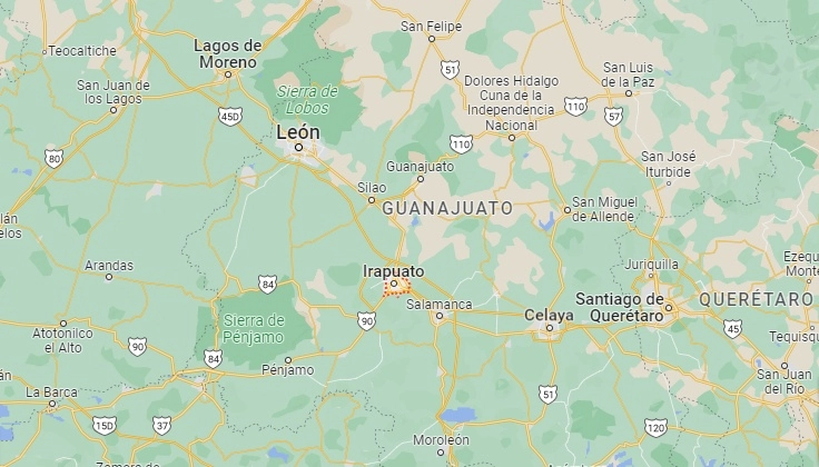 El reportero gráfico de ‘El Sol de Irapuato’, José Luis Cervantes, fue sometido y golpeado por policías municipales que participaban en un operativo para controlar una manifestación de integrantes de la agrupación Dignidad Nazahua Coronilla. Imagen tomada de Google Maps