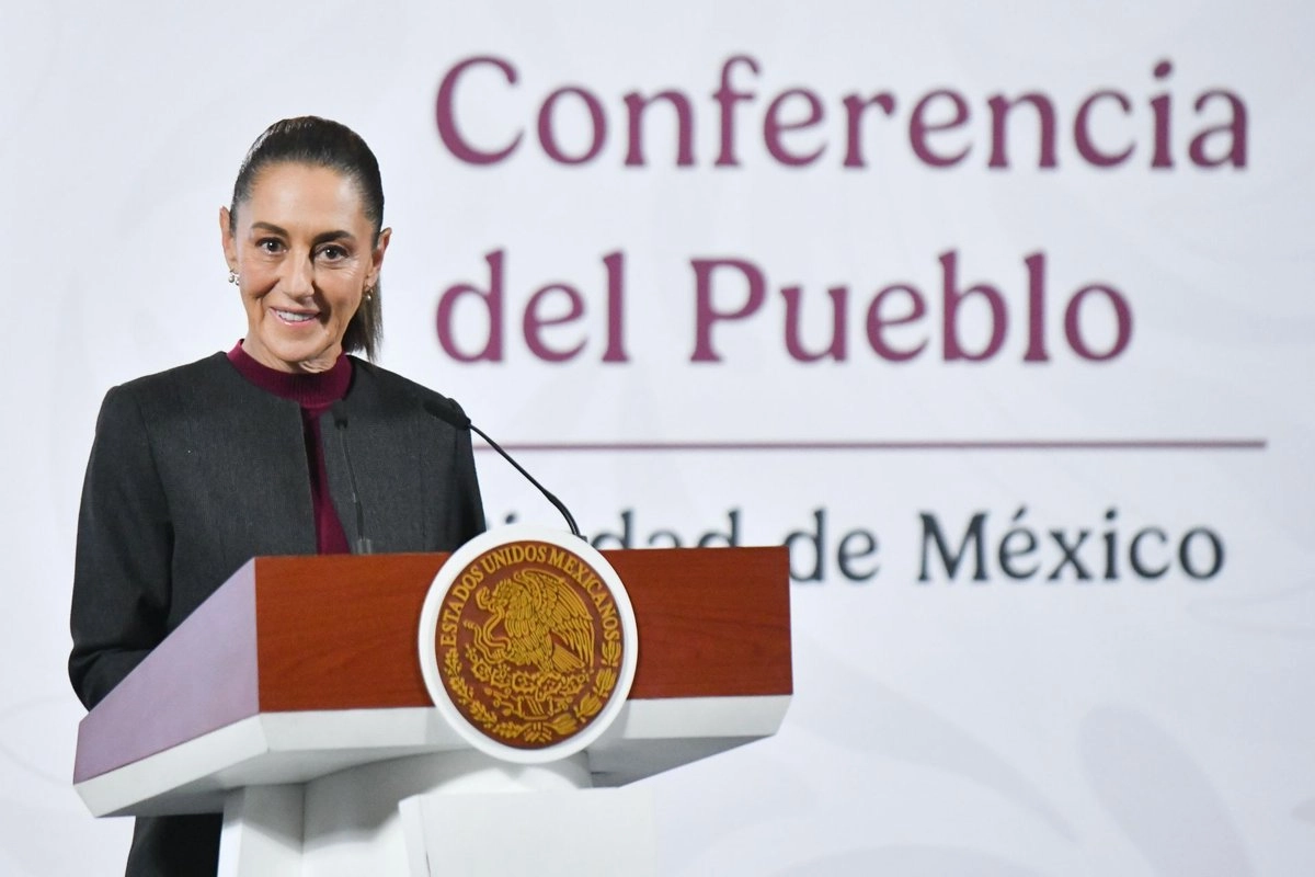 La presidenta Claudia Sheinbaum, durante su conferencia de este viernes desde Palacio Nacional. 
