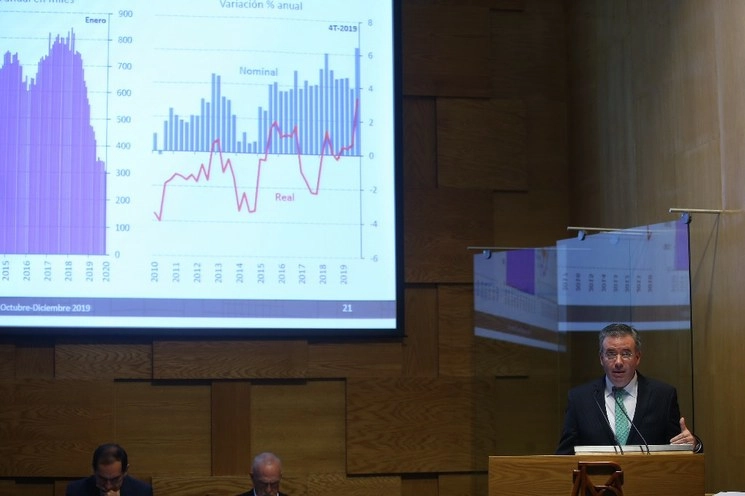 El gobernador del Banco de México, Alejandro Díaz de León, ayer al presentar su informe. Foto Jesús Villaseca