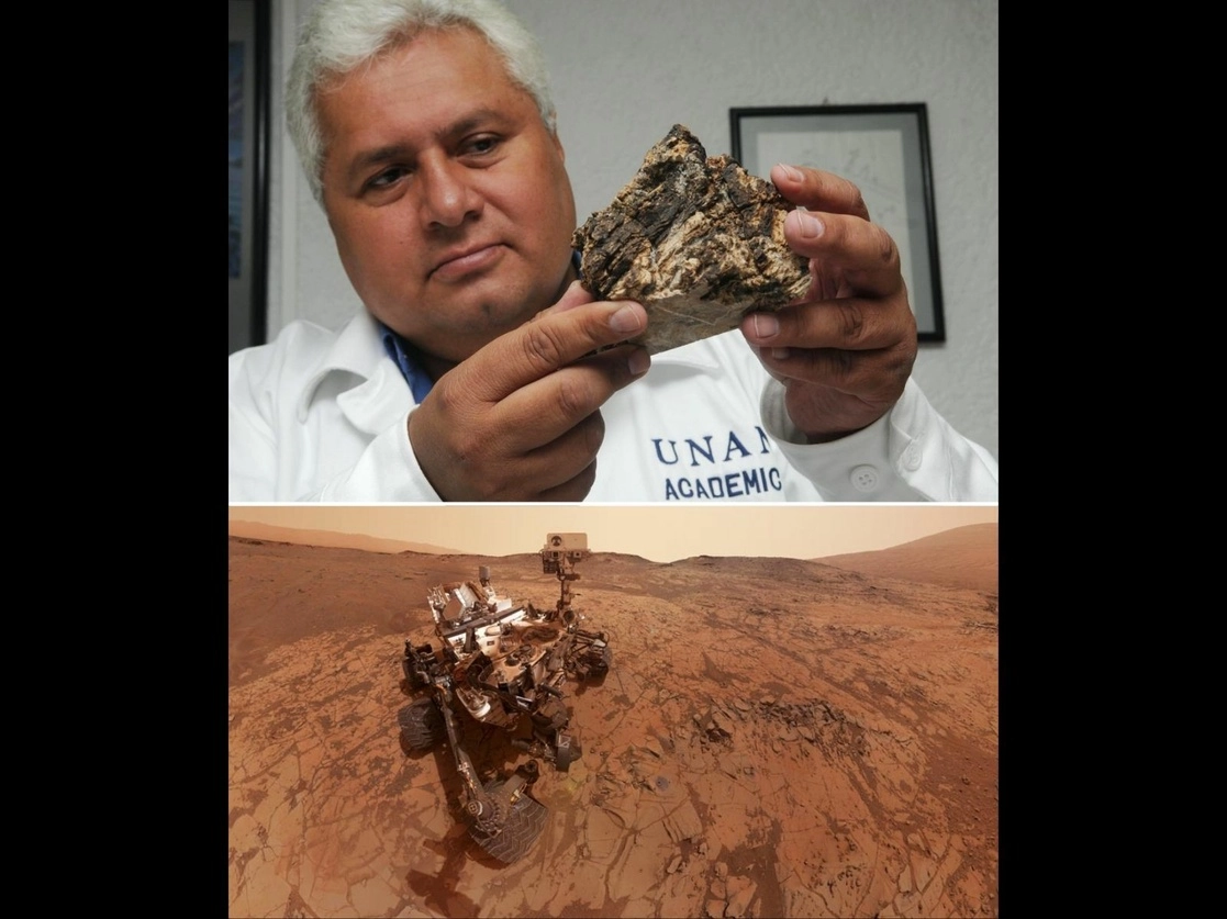 El distinguido universitario, Rafael Navarro González, y el robot 'Curiosity'. Fotos tomadas del sitio https://www.dgcs.unam.mx/boletin/bdboletin/2021_300.html / Archivo