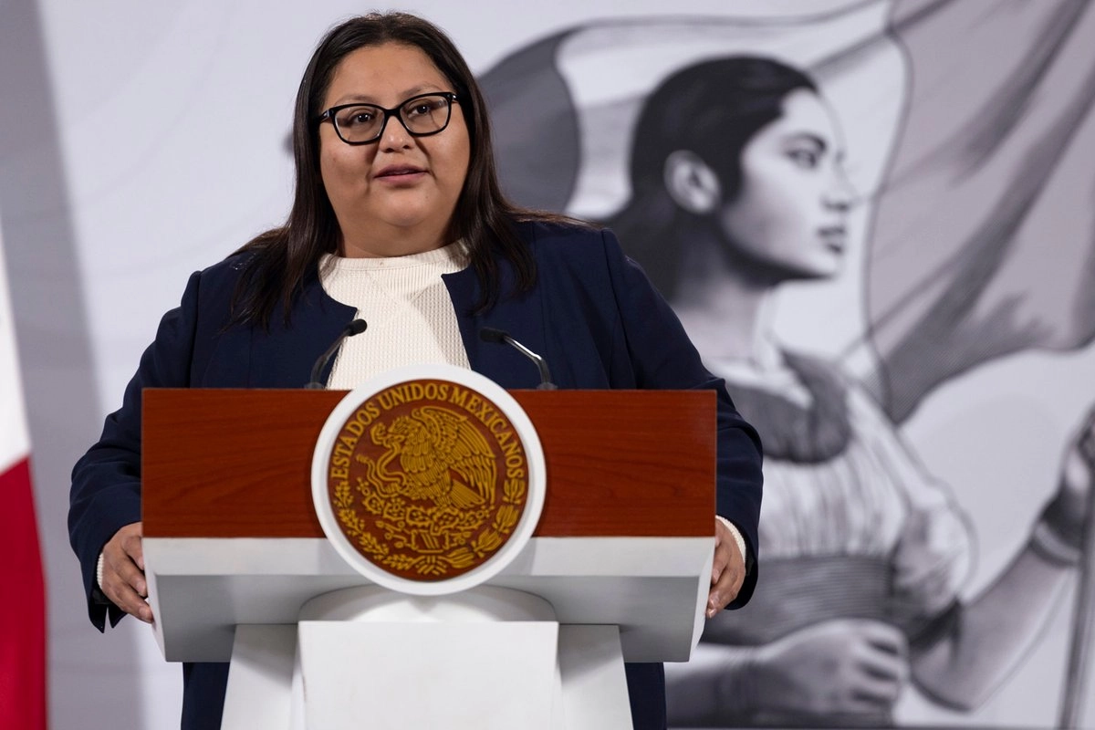 Citlalli Hernández Mora, secretaria de las Mujeres durante conferencia de prensa en Palacio Nacional. 