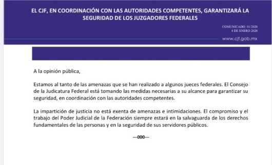 En un comunicado, el organismo dijo que garantiza la seguridad de sus juzgadores federales.