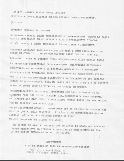 Imagen íntegra de la carta firmada por la señora Consuelo Loera 