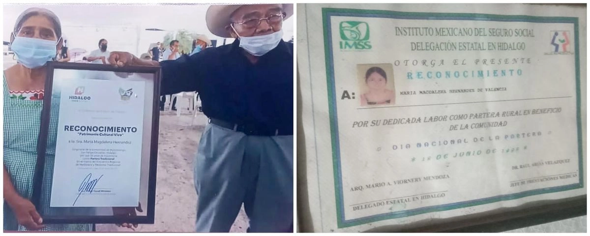 Hija de un curandero y una partera, la labor de María Magdalena en la medicina tradicional ha sido reconocida por el IMSS y el gobierno de Hidalgo, entre otras instancias. 