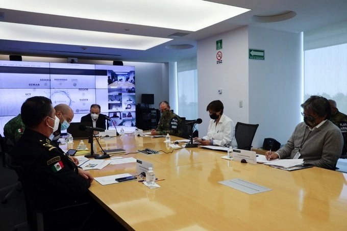 Reunión virtual entre autoridades de la Conagua y Protección Civil de Quintana Roo. Foto tomada del Twitter de @conagua_mx