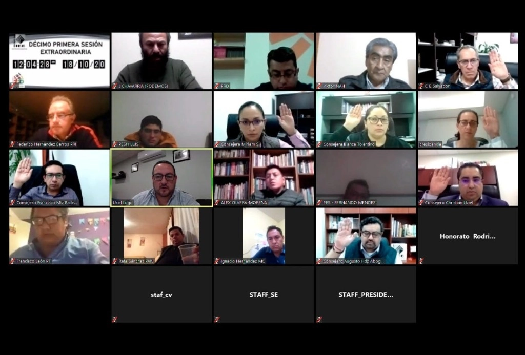 Sesión del Instituto Estatal Electoral de Hidalgo, el 18 de octubre de 2020. Imagen tomada de la transmisión en vivo