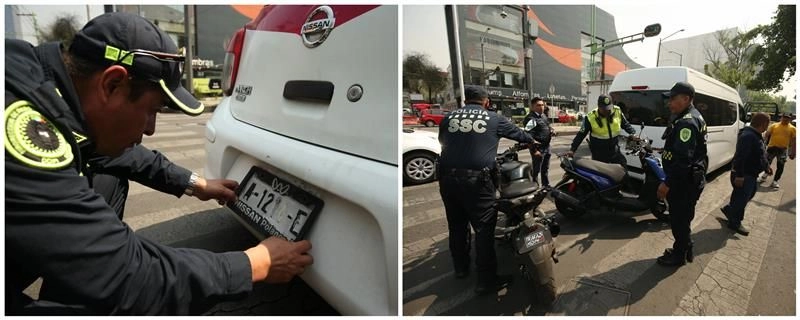 Policías de la SSC participaron en el operativo Salvando Vidas para detectar vehículos con anomalías en la identificación, como portaplacas que obstruyen la visibilidad, así como en detener motociclistas sin casco en las avenidas Fray Servando y sobre Paseo de la Reforma, en la alcaldía Cuauhtémoc. Foto 