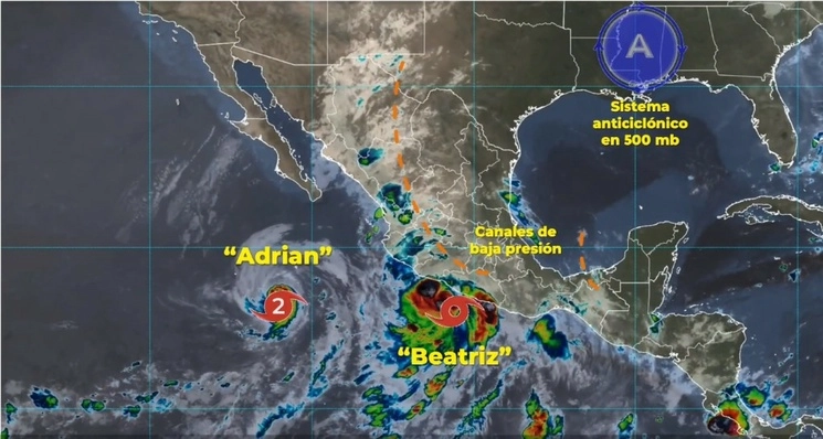 ‘Beatriz’, ya como huracán categoría uno, se acerca a las costas de Sinaloa. Foto Captura de pantalla del video del SMN