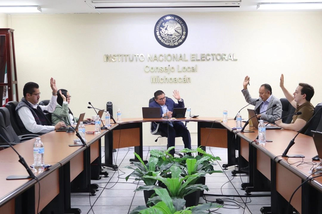 Sesión de trabajo de la Vocalía de la Junta Local del INE en Michoacán. Foto Tomada de X 