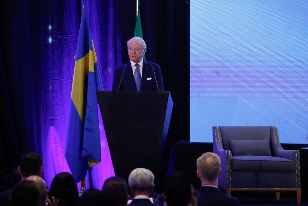 El rey Carlos XVI Gustavo de Suecia durante su participación en el foro empresarial México-Suecia, en la Ciudad de México, el 13 de marzo de 2024. Cristina Rodríguez