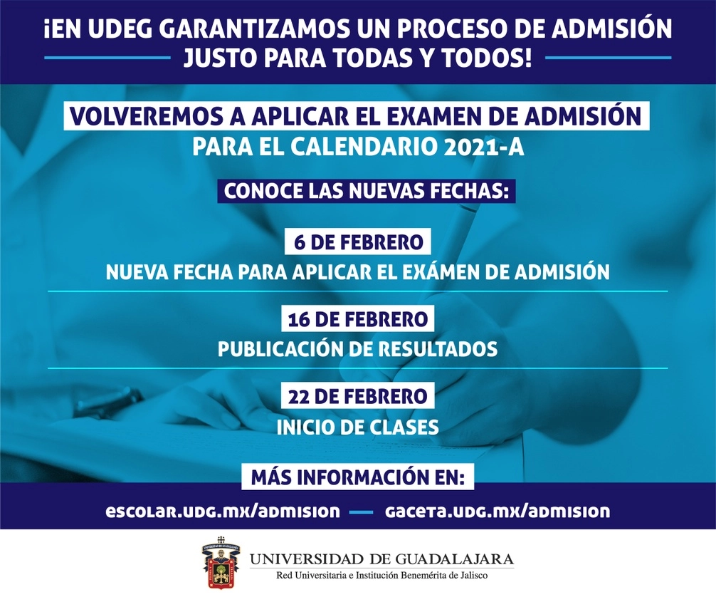 La Rectoría de la UdeG informó las nuevas fechas para el segundo examen de admisión. Foto @udg_oficial