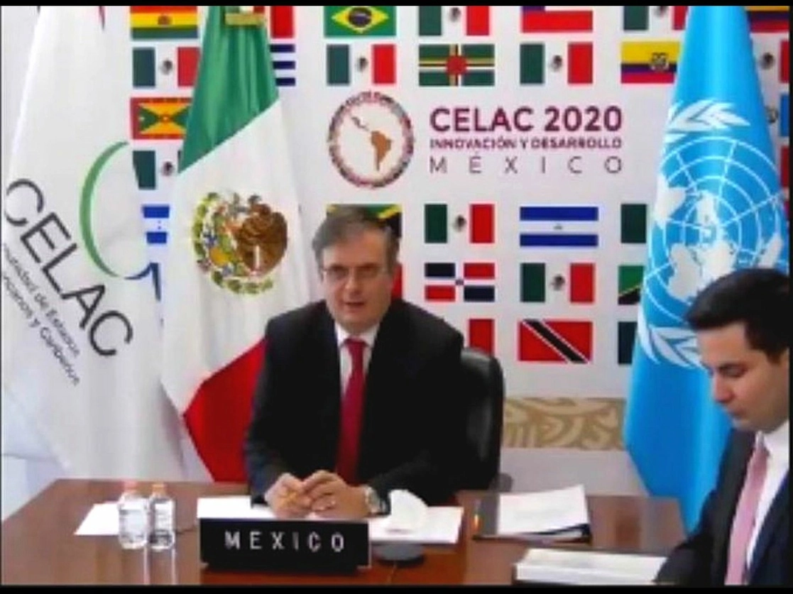 El canciller Marcelo Ebrard encabezó el inicio de la XX Reunión de Cancilleres de la CELAC en el marco del 75 Periodo de Sesiones de la Asamblea General de las Naciones Unidas. Imagen tomada del Twitter de @PPT_CELAC
