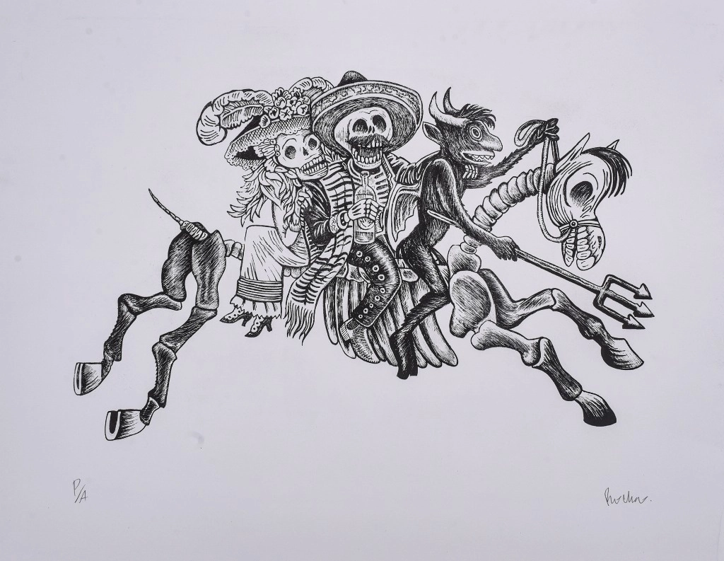 Con litografías, grabados y serigrafías, Rocha rinde homenaje a un ícono de la gráfica nacional. En la imagen, ‘La Pachanga’. Foto cortesía del caricaturista 