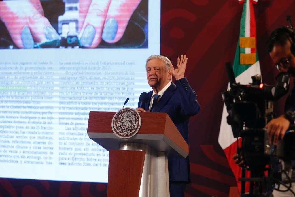 El presidente Andrés Manuel López Obrador, durante su conferencia matutina en Palacio Nacional, el 21 de febrero de 2023. Foto María Luisa Severiano