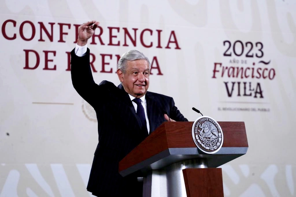 El presidente de México Andrés Manuel López Obrador, durante su conferencia matutina en Palacio Nacional, en la Ciudad de México, el 23 de febrero de 2023. Foto Roberto García Ortiz