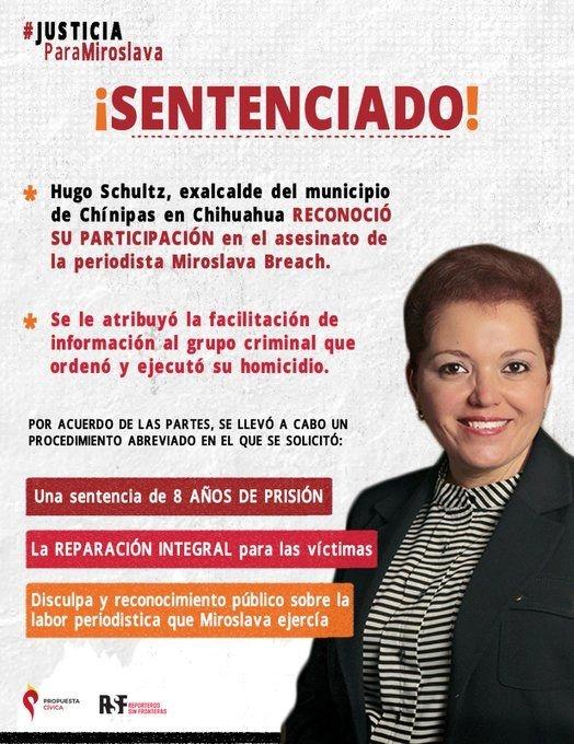 Infografía del juicio abreviado contra el ex edil de Chinipas, Hugo Amed Schultz por el homicidio de la periodista Miroslava Breach. Foto