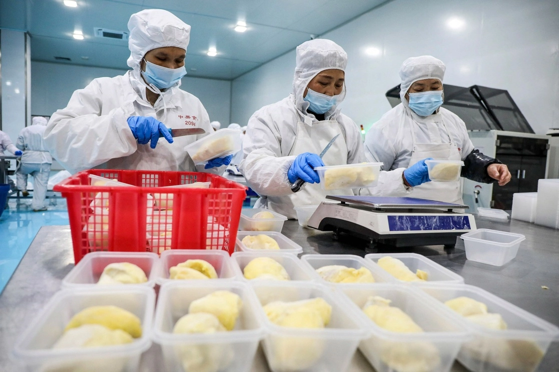 Trabajadores en una fábrica de envasado de alimentos. Foto Afp