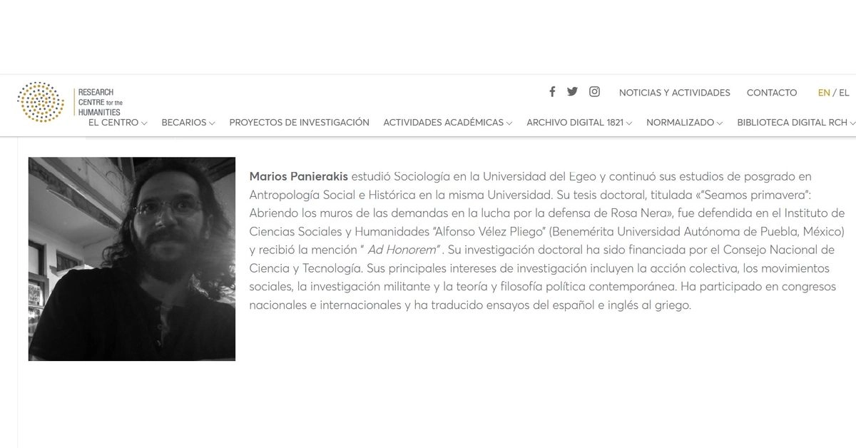 Imagen del socióloo, Marios Panierakis tomada de la página