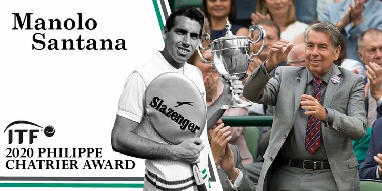 El ex tenista español Manolo Santana (en la imagen) fue galardonado, junto al australiano Fred Stolle, con el premio Philippe Chatrier, la máxima distinción que concede la Federación Internacional de Tenis. Imagen tomada de @ITF_Tennis