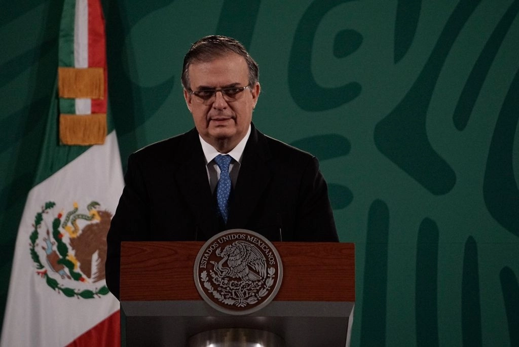 En imagen de archivo, Marcelo Ebrard, secretario de Relaciones Exteriores, durante la conferencia de prensa matutina en Palacio Nacional. Foto Pablo Ramos