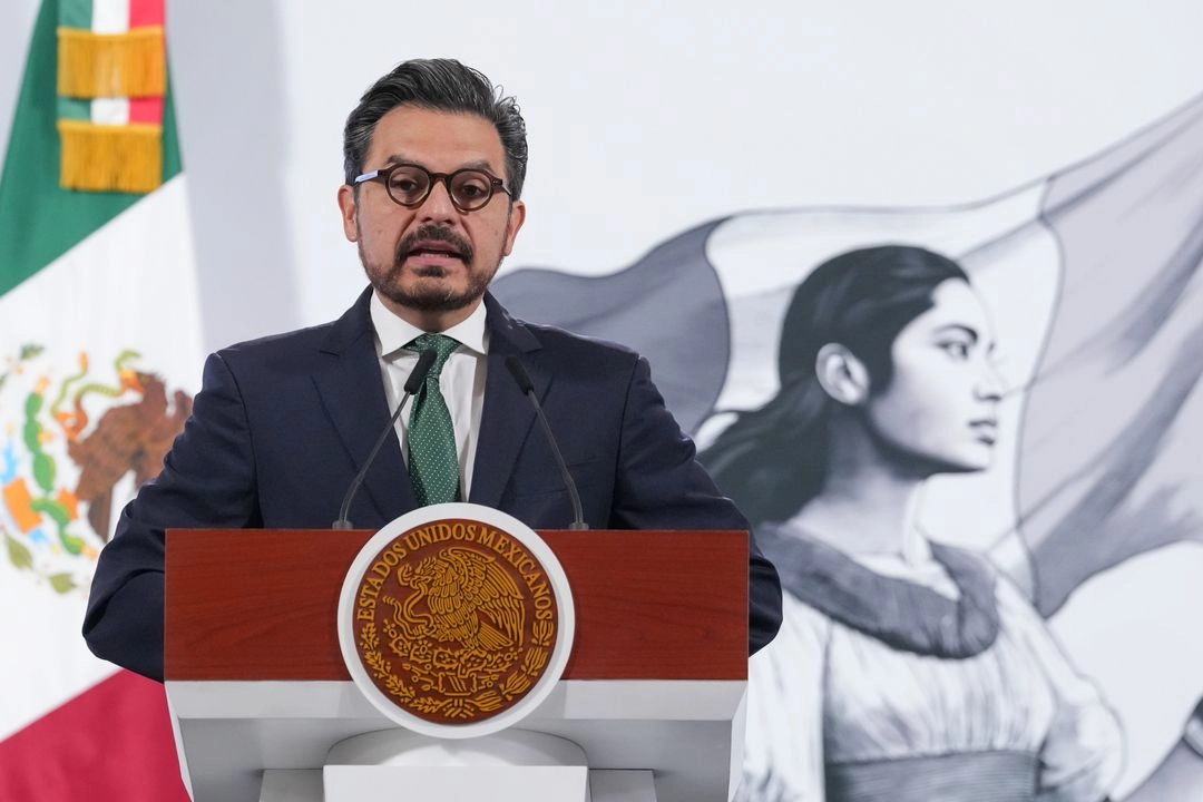 El titular del Instituto Mexicano del Seguro Social, Zoé Robledo, durante la conferencia presidencial matutina en Palacio Nacional, en la Ciudad de México, el 27de mayo de 2025. Foto 